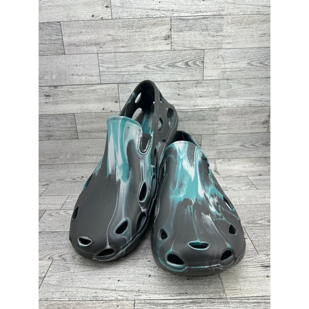 Huk Brewster Marble Shoes Men Sz 12 Black Teal Slip On Water Fishing Boating EVA